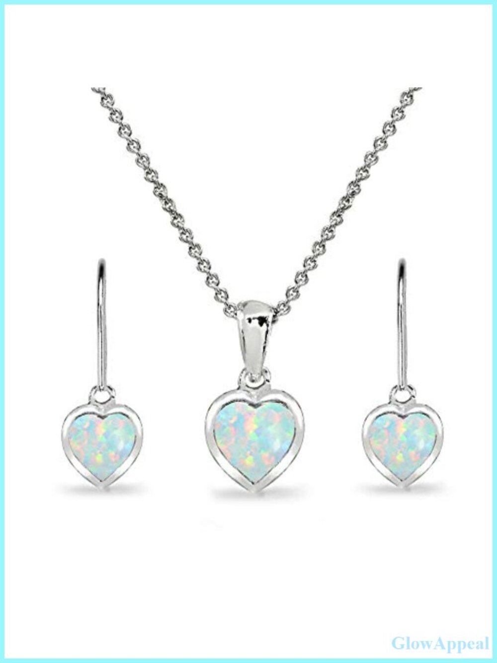 Sterling Silver Heart Necklace and Earring Set Synthetic Opal Jewelry